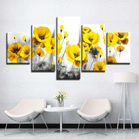 5 Panel yellow poppy flower Picture wall art WITH FRAME HQ Canvas Print