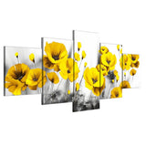 5 Panel yellow poppy flower Picture wall art WITH FRAME HQ Canvas Print