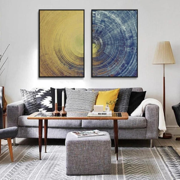 Hq Canvas Print Wall Art Abstract Blue Meets Yellow With Frame