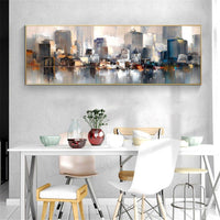 Abstract Large City Building Painting Hand Painted Oil Painting On Canvas Handmade