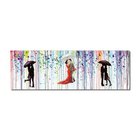 Abstract Lovers Kiss Under Umbrellas In The Rain Oil Painting On Canvas Hand Painted Wall Art Decoration