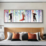 Abstract Lovers Kiss Under Umbrellas In The Rain Oil Painting On Canvas Hand Painted Wall Art Decoration