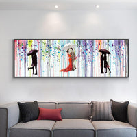 Abstract Lovers Kiss Under Umbrellas In The Rain Oil Painting On Canvas Hand Painted Wall Art Decoration