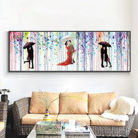 Abstract Lovers Kiss Under Umbrellas In The Rain Oil Painting On Canvas Hand Painted Wall Art Decoration