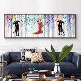 Abstract Lovers Kiss Under Umbrellas In The Rain Oil Painting On Canvas Hand Painted Wall Art Decoration