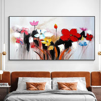 Abstract Red Yellow Blue Flowers Oil Painting 100% Hand Painted On Canvas Modern Wall Art Painting