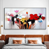 Abstract Red Yellow Blue Flowers Oil Painting 100% Hand Painted On Canvas Modern Wall Art Painting