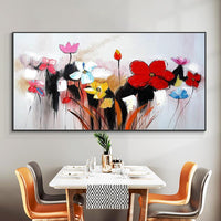 Abstract Red Yellow Blue Flowers Oil Painting 100% Hand Painted On Canvas Modern Wall Art Painting