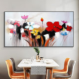 Abstract Red Yellow Blue Flowers Oil Painting 100% Hand Painted On Canvas Modern Wall Art Painting