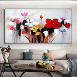 Abstract Red Yellow Blue Flowers Oil Painting 100% Hand Painted On Canvas Modern Wall Art Painting