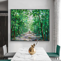 Abstract Trees With Green Leaves Hand Painted Oil Painting On Canvas Modern Landscape Wall Art