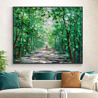 Abstract Trees With Green Leaves Hand Painted Oil Painting On Canvas Modern Landscape Wall Art