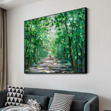 Abstract Trees With Green Leaves Hand Painted Oil Painting On Canvas Modern Landscape Wall Art