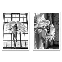 Angel Wing Lady Wall Art Canvas Black White HQ Canvas Print