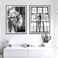 Angel Wing Lady Wall Art Leinwand schwarz weiß HQ Leinwanddruck