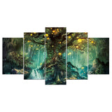 5 Panel Art Enchanted Tree Scenery Painting Wall Pictures WITH FRAME HQ Canvas Print