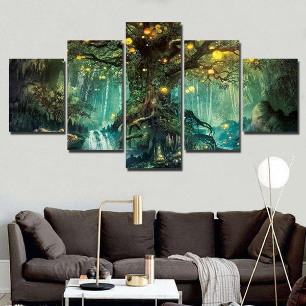 5 Panel Art Enchanted Tree Scenery Painting Wall Pictures WITH FRAME HQ Canvas Print