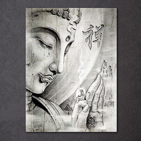 Buddha Malerei Zen Wandbilder Wohnzimmer MIT RAHMEN HQ Leinwanddruck