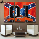 3 Panel Canvas Art Red Car With X Flag WITH FRAME HQ Canvas Print