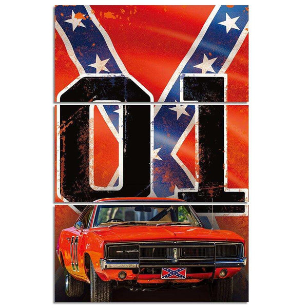 3 Panel Canvas Art Red Car With X Flag WITH FRAME HQ Canvas Print