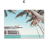 Blue Beach Surfing Van Tropical Nordic Wall Art HQ Leinwanddruck