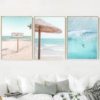 Blue Beach Surfing Van Tropical Nordic Wall Art HQ Canvas Print