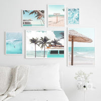 Blue Beach Surfing Van Tropical Nordic Wall Art HQ Canvas Print