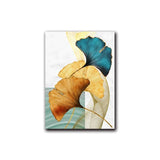 Blue Green Yellow Gold Plant Leaf Abstract HQ Canvas Print