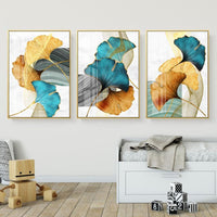 Blue Green Yellow Gold Plant Leaf Abstract HQ Canvas Print