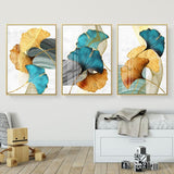 Blue Green Yellow Gold Plant Leaf Abstract HQ Canvas Print