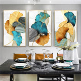 Blue Green Yellow Gold Plant Leaf Abstract HQ Canvas Print