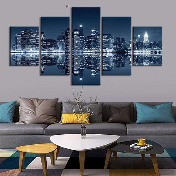 5 Panel Home Art York Scenery Night View WITH FRAME HQ Canvas Print