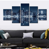 5 Panel Home Art York Scenery Night View WITH FRAME HQ Canvas Print