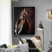 Hq Canvas Print Wall Art African Woman Headband Home Decor With Frame