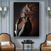 Hq Canvas Print Wall Art African Woman Headband Home Decor With Frame