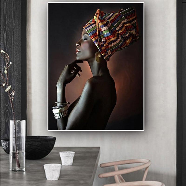 Hq Canvas Print Wall Art African Woman Headband Home Decor With Frame