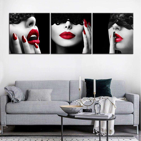 3 Panel Sexy Red Lips Girls Picture Wall Art Modern WITH FRAME HQ Canvas Print