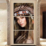 3 Panel Native tribe warrior beauty woman Pictures WITH FRAME HQ Canvas Print