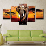 5 Panel Wall Art Sunset elephant Prints Wall Pictures WITH FRAME HQ Canvas Print