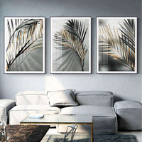 3 Panel HQ Canvas print Painting Black Leave WITH FRAME