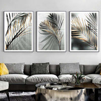 3 Panel HQ Canvas print Painting Black Leave WITH FRAME