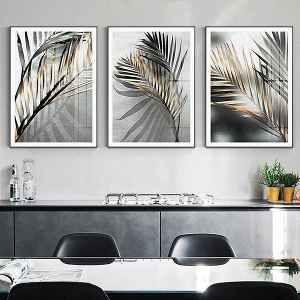 3 Panel HQ Canvas print Painting Black Leave WITH FRAME