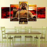 5 Pieces Sunset Golden Buddha Statue HQ Canvas Print Home Decor WITH FRAME