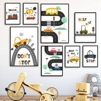 Kids Room Cartoon Kids City Car Driver Club Nursery Wall Art Baby Room Decor HQ Canvas Print