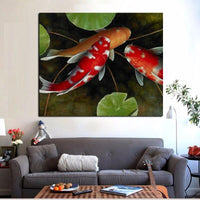 Chinese Koi Fish Lotus beautiful Feng Shui Animal HQ Canvas Print