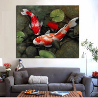 Chinese Koi Fish Lotus beautiful Feng Shui Animal HQ Canvas Print