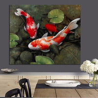 Chinese Koi Fish Lotus beautiful Feng Shui Animal HQ Canvas Print