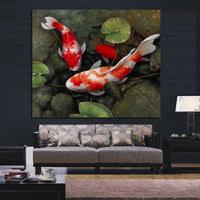 Chinese Koi Fish Lotus beautiful Feng Shui Animal HQ Canvas Print