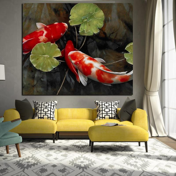 Chinese Koi Fish Lotus beautiful Feng Shui Animal HQ Canvas Print