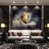 Male Lion In Smoke Cool Wall Art Living Room FRAME AVAILABLE HQ Canvas Print